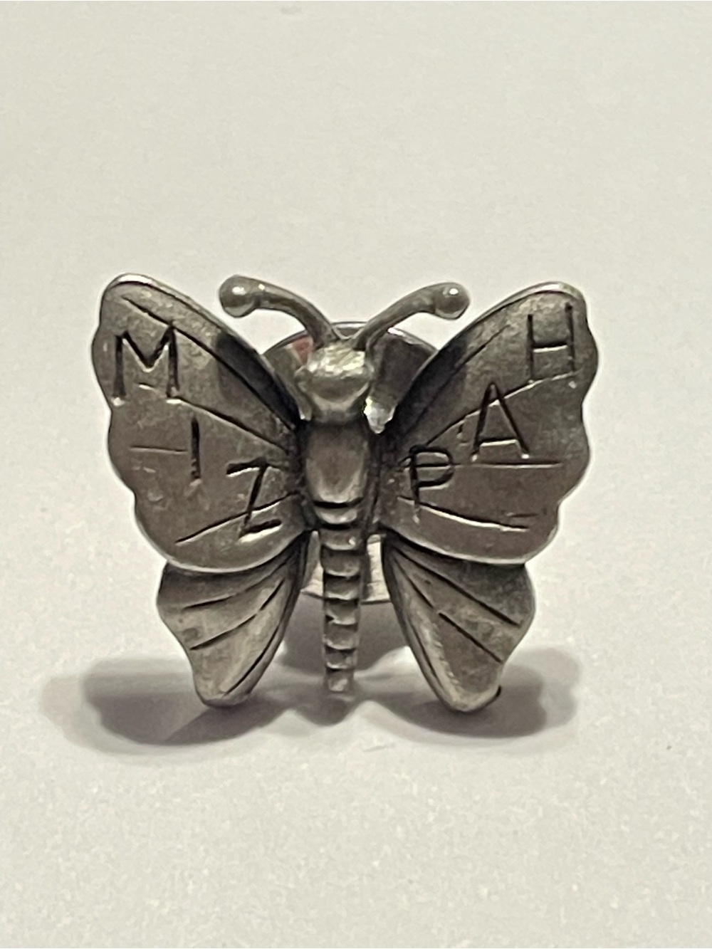Vintage Mizpah Pewter Butterfly Lapel Pin #8646